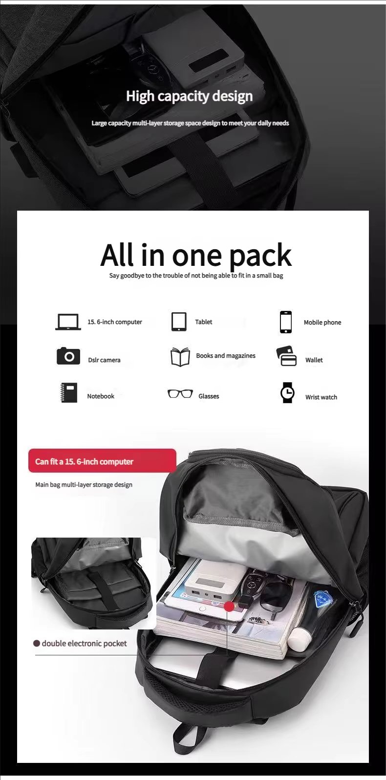 Water-Resistant Large Capacity Business School Nylon Laptop Backpack product detail