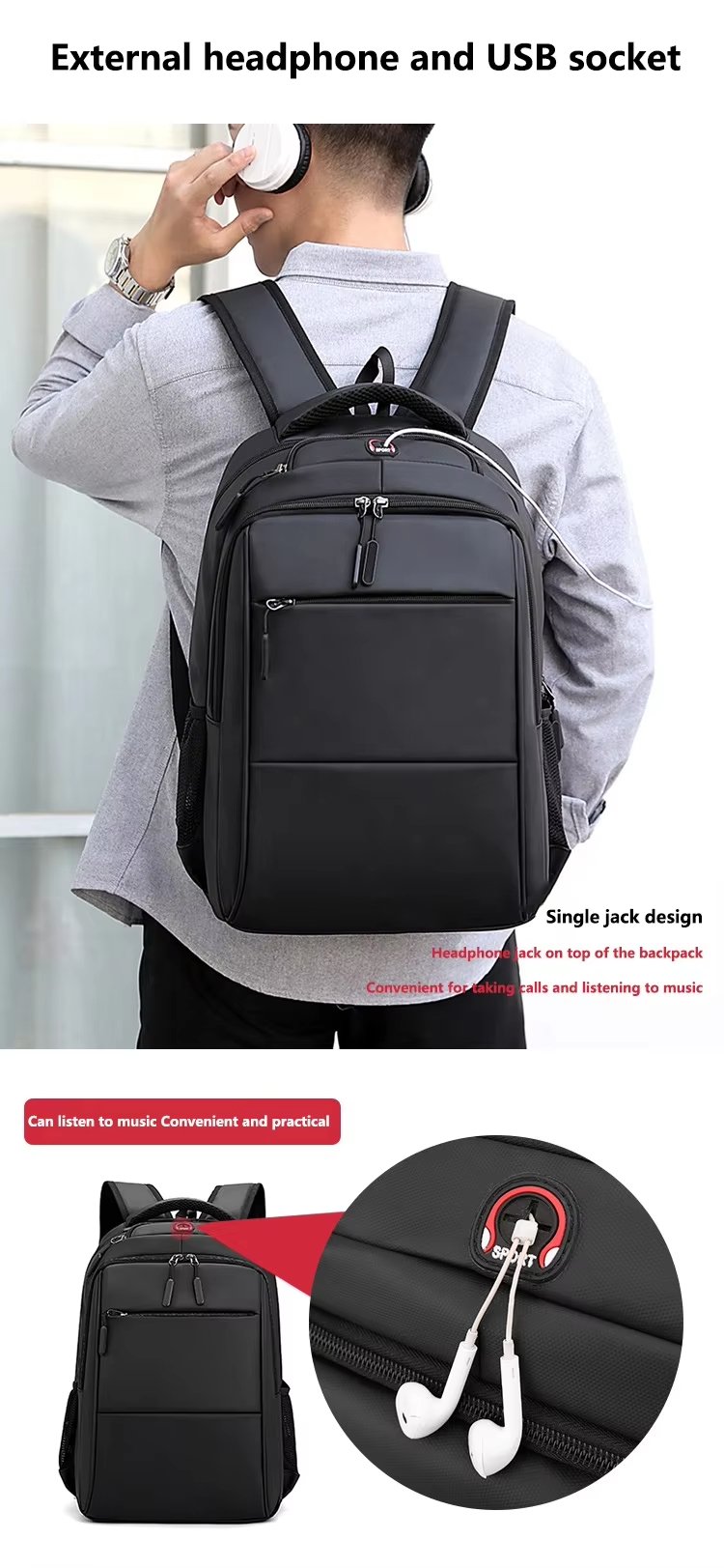 Water-Resistant Large Capacity Business School Nylon Laptop Backpack product detail