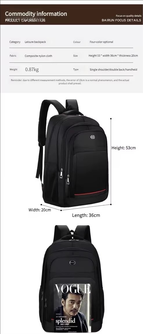 Water-Resistant Large Capacity Outdoor Business School Nylon Laptop Backpack product detail
