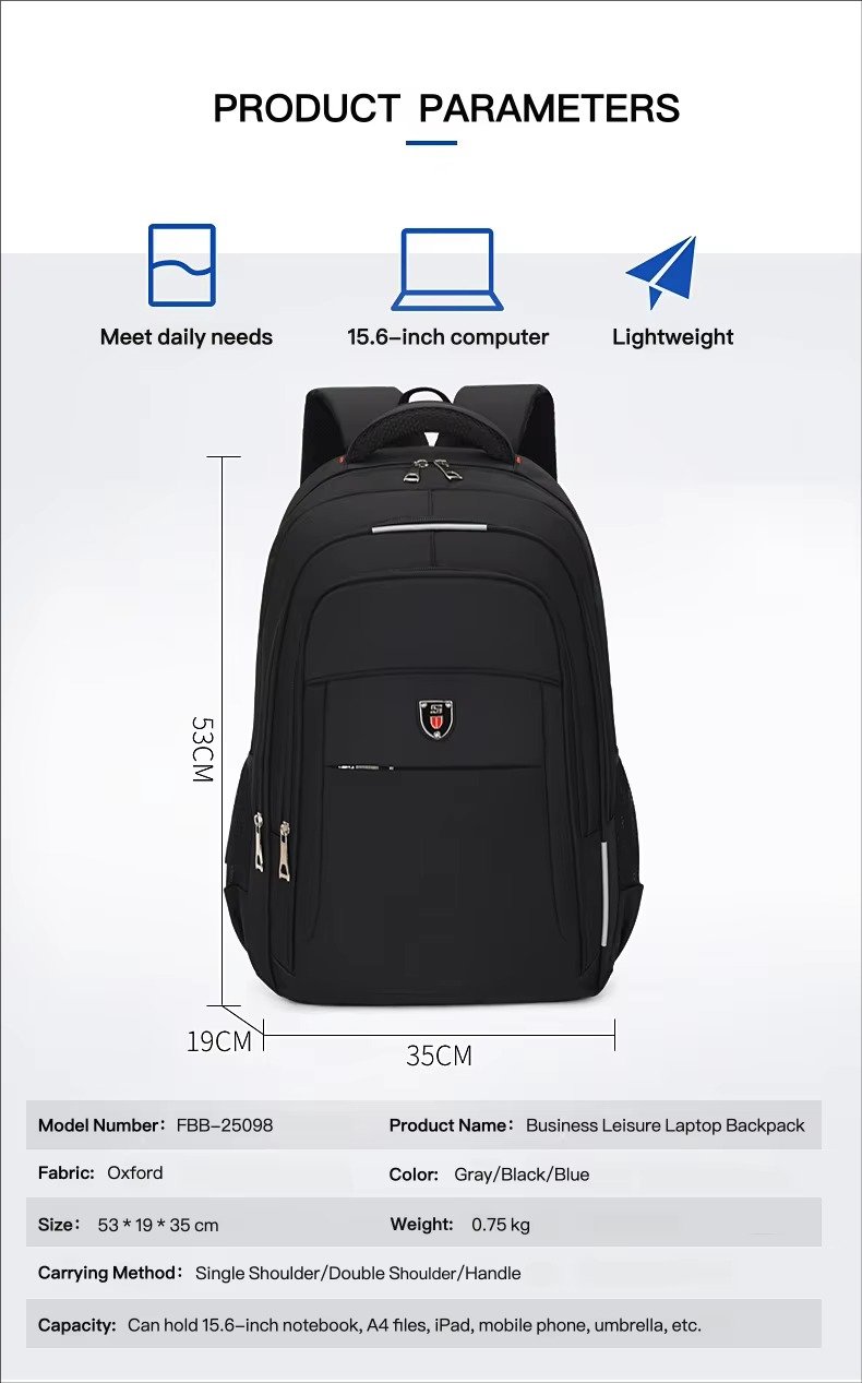 Custom Logo Durable Waterproof Oxford Laptop Backpack For Business Travel Lightweight Large Capacity College Student School Bag detail image