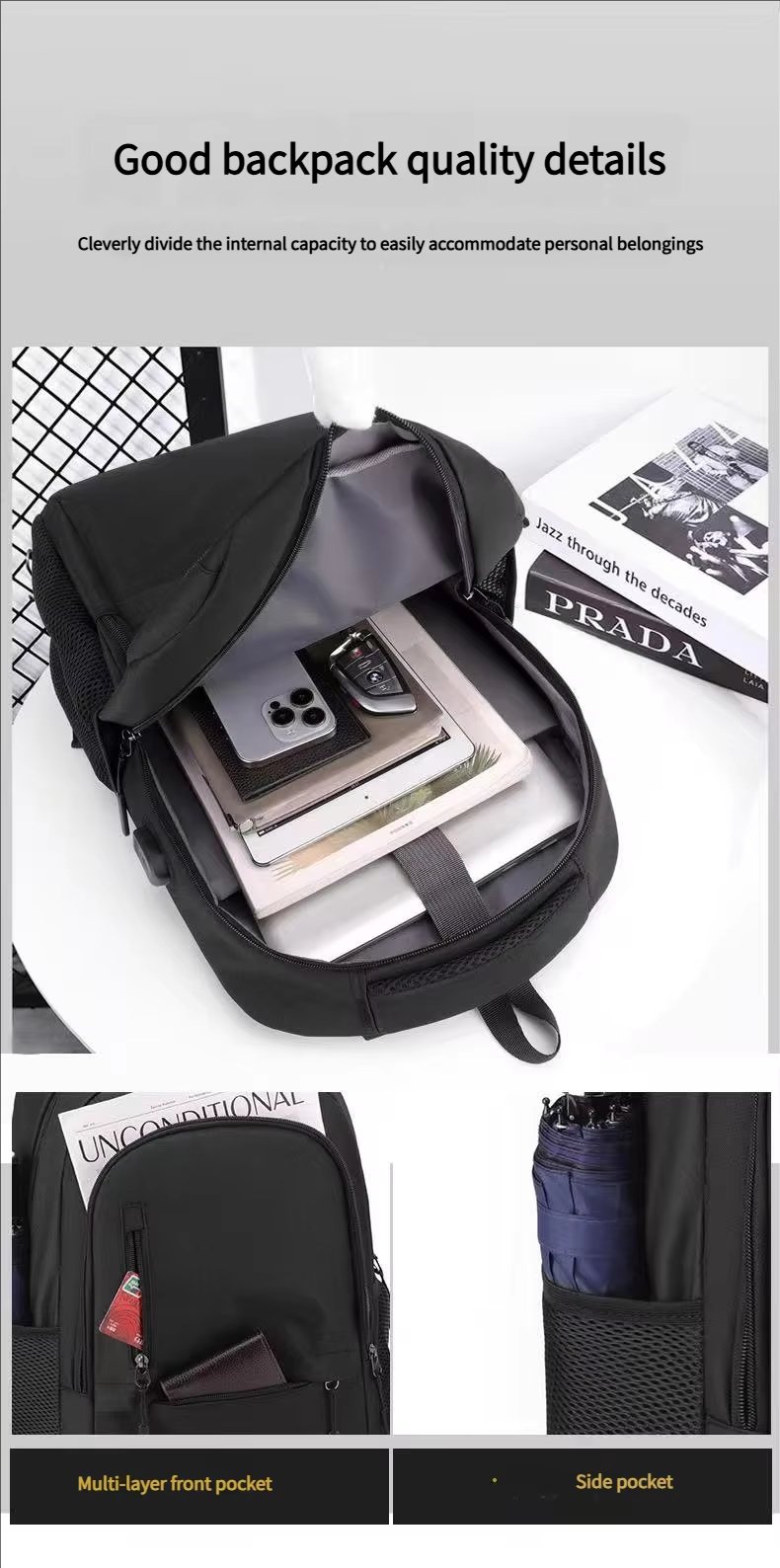Anti-Theft Water-Resistant Large Capacity USB Modern Oxford Laptop Backpack product detail