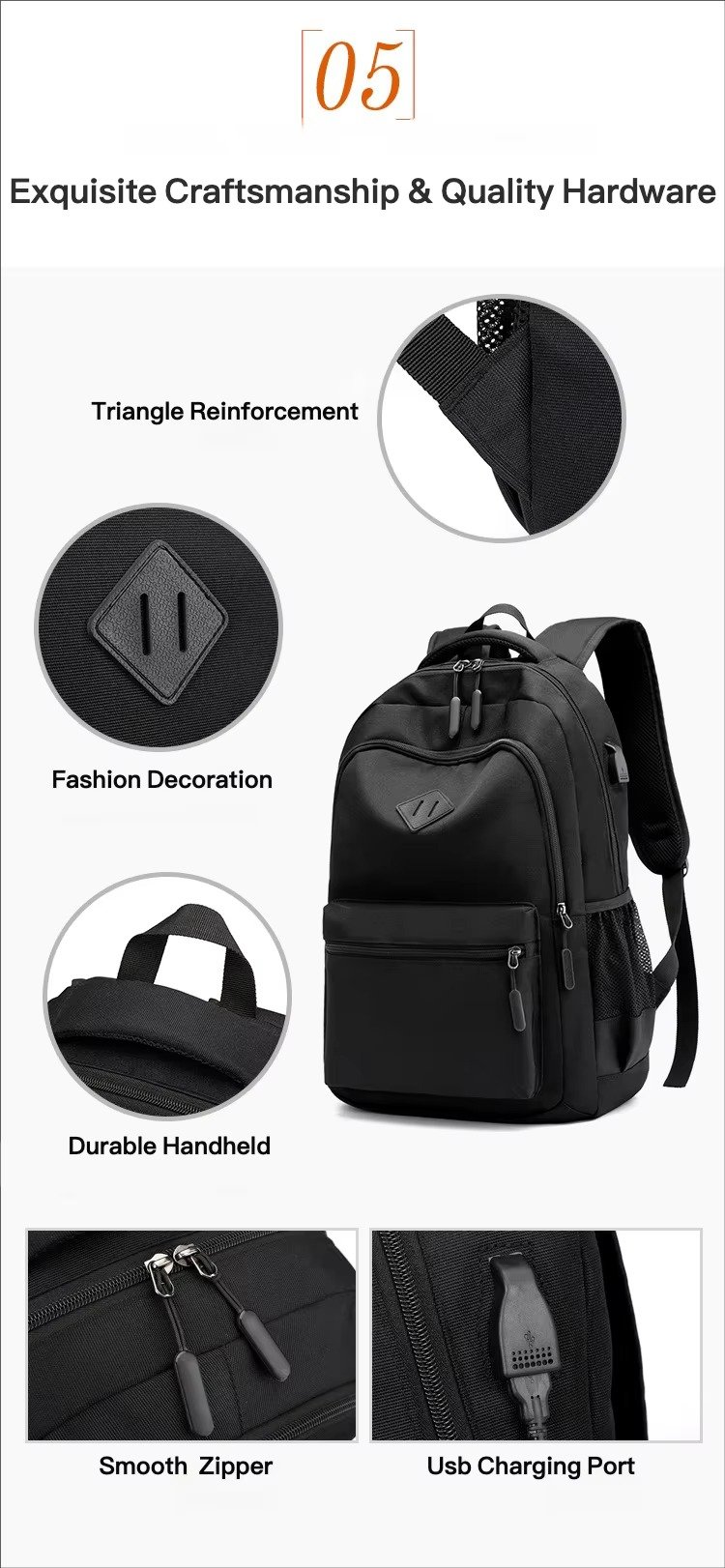 Style Large Capacity Laptop Backpack with USB Charging Port Middle High School College Student Schoolbag For Teenager detail image