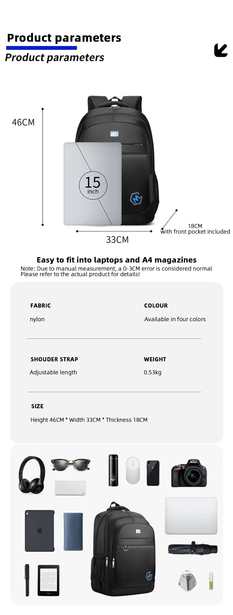 Water-Resistant Large Capacity Outdoor Business Travel Nylon Laptop Backpack product detail