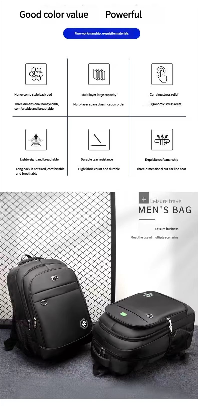 Water-Resistant Large Capacity Outdoor Business Travel Nylon Laptop Backpack product detail