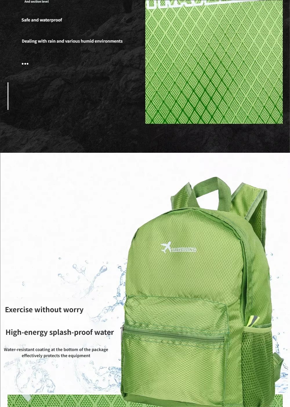 Travel Waterproof Nylon Trekking Backpack detail image