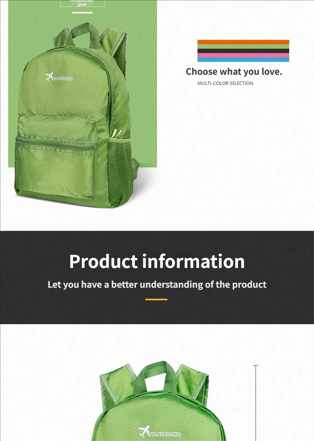 Travel Waterproof Nylon Trekking Backpack detail image
