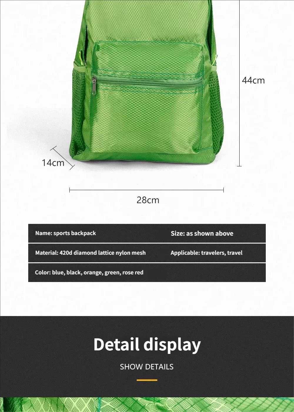 Travel Waterproof Nylon Trekking Backpack detail image