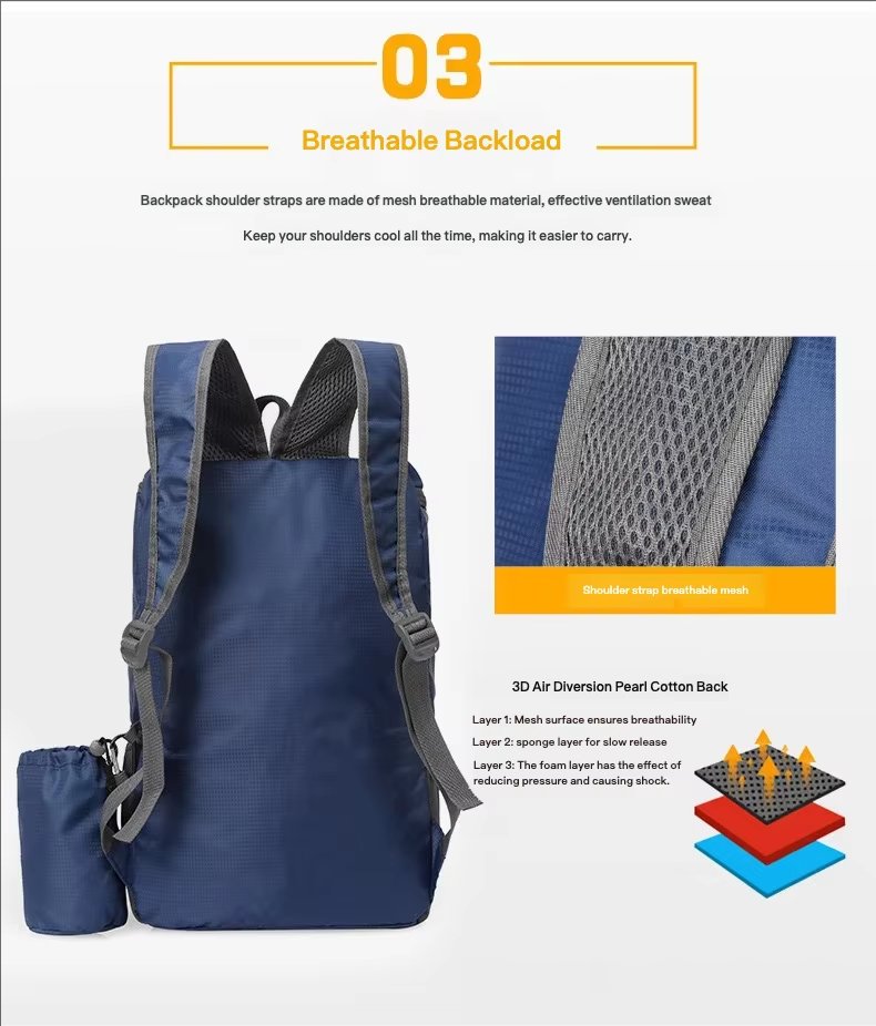 Foldable Waterproof Nylon Trekking Backpack detail image