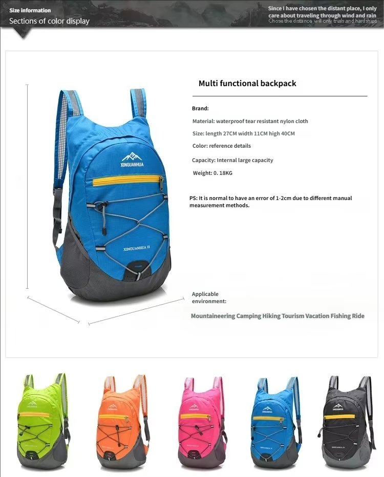 Waterproof Travel Nylon Trekking Backpack detail image