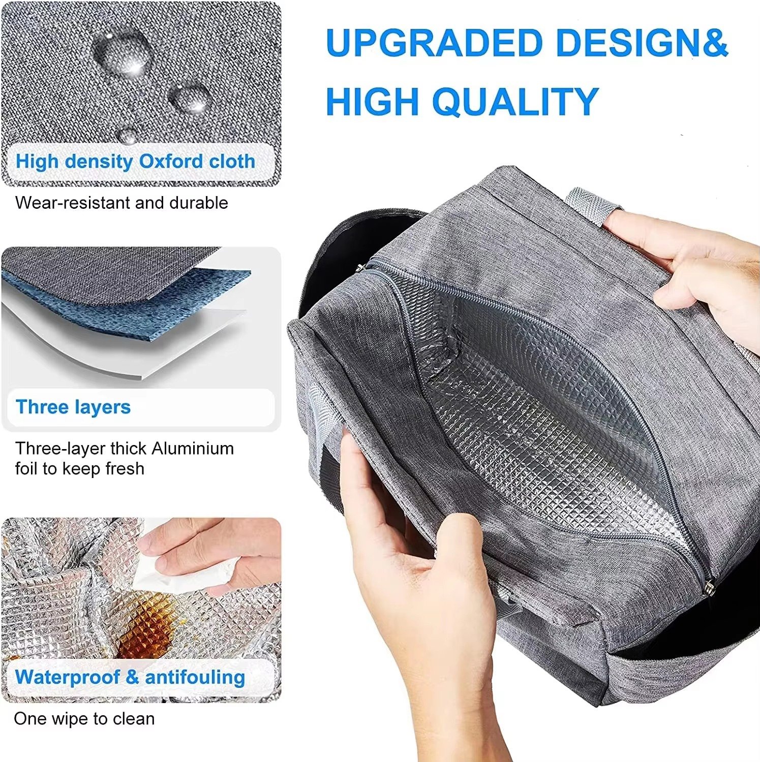 Custom Logo Thermal Lunch Bag Waterproof Portable Cooler Tote Bags Thickened Insulation Aluminum Foil Lining Zipper Ice Pack product detail