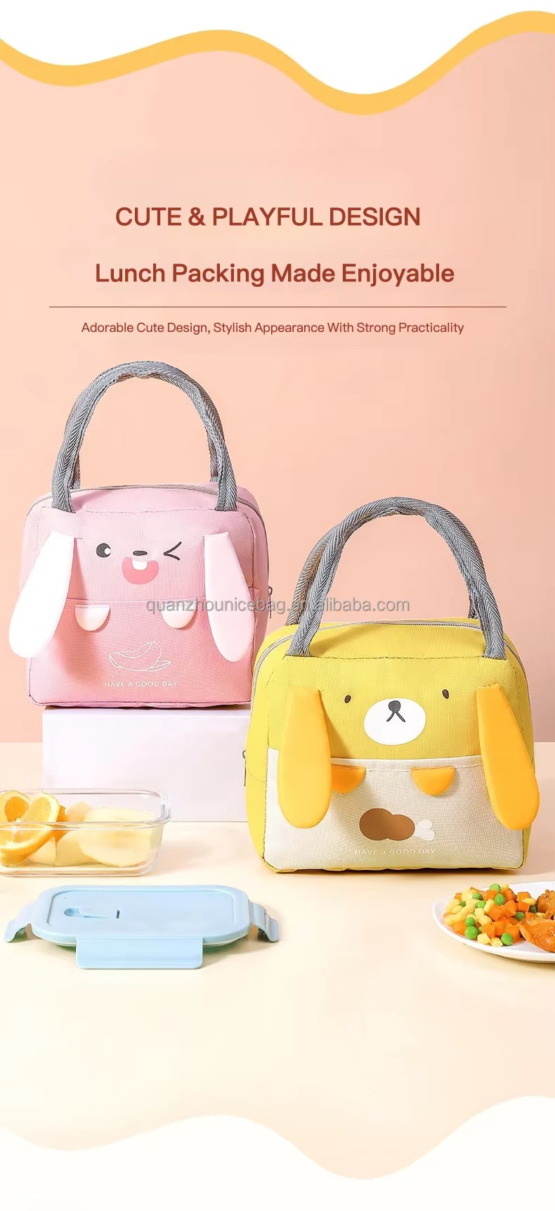 3D Cartoon Animal-Face Design Insulated Lunch Bag product detail