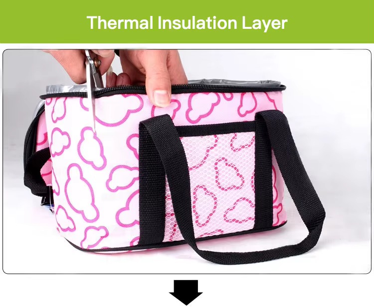 cutting into bag to show thermal insulation layer