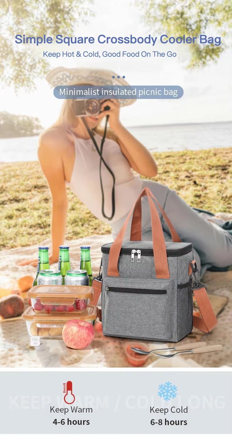 Square Insulated Crossbody Cooler Bag with Mesh Pocket product detail