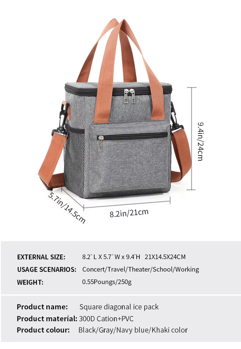 Square Insulated Crossbody Cooler Bag with Mesh Pocket product detail
