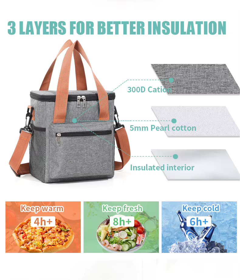 Square Insulated Crossbody Cooler Bag with Mesh Pocket product detail