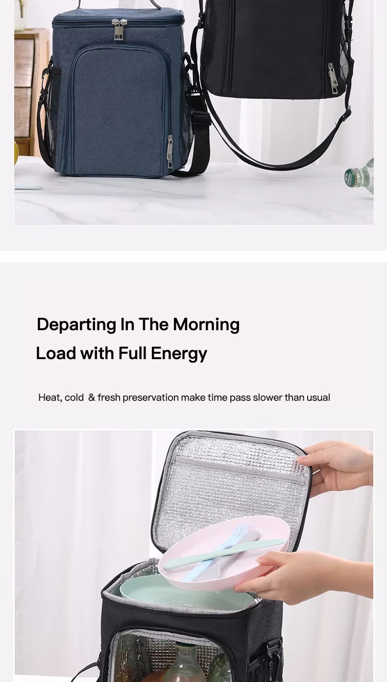 navy blue and black bags displayed side by side on a countertop