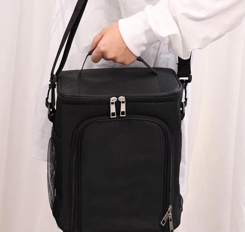 comfortable handle close-up on black bag lid