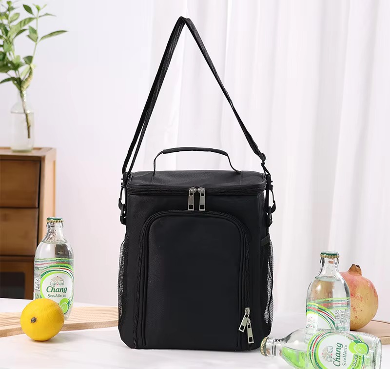 product display of gray navy blue and black bags together