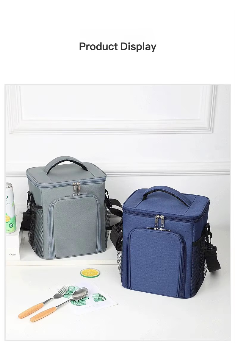 gray and navy blue bags displayed side by side
