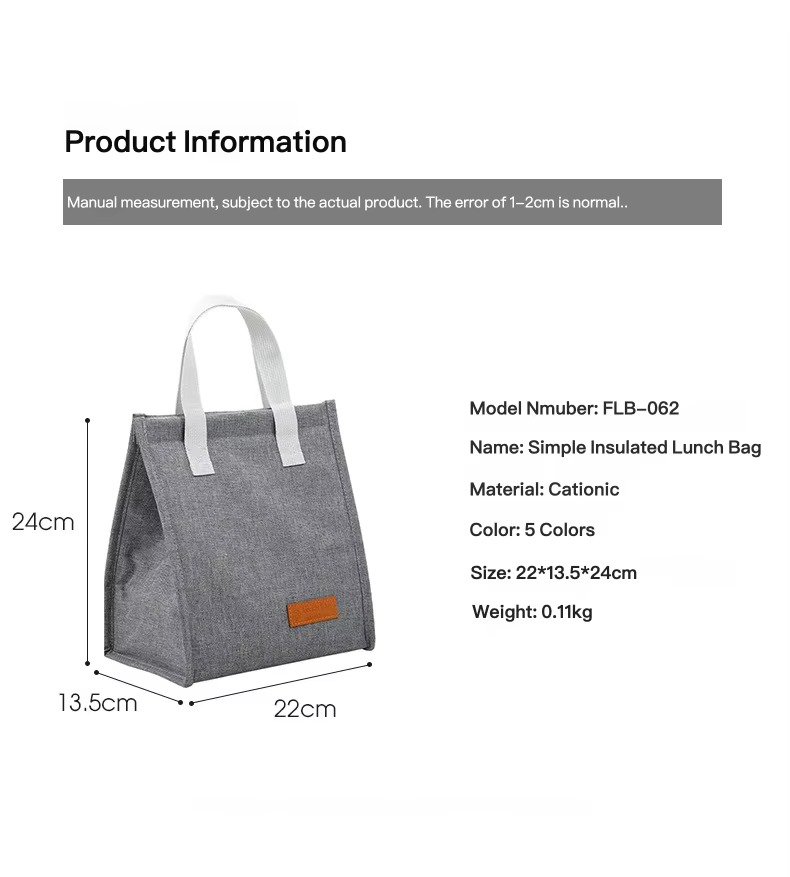 Minimalist Style Insulated Lunch Bag Waterproof Portable Thermal Picnic Tote Cooler Bag for Kids School Students Office Workers product detail