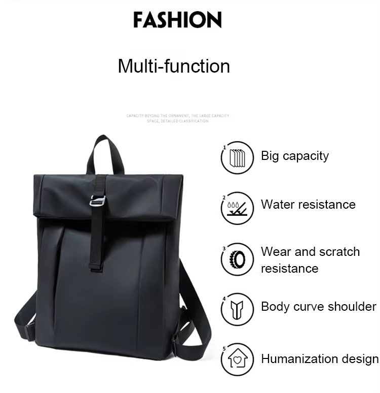 Water-Resistant Large Capacity Modern Business Travel Oxford Roll Top Backpack product detail