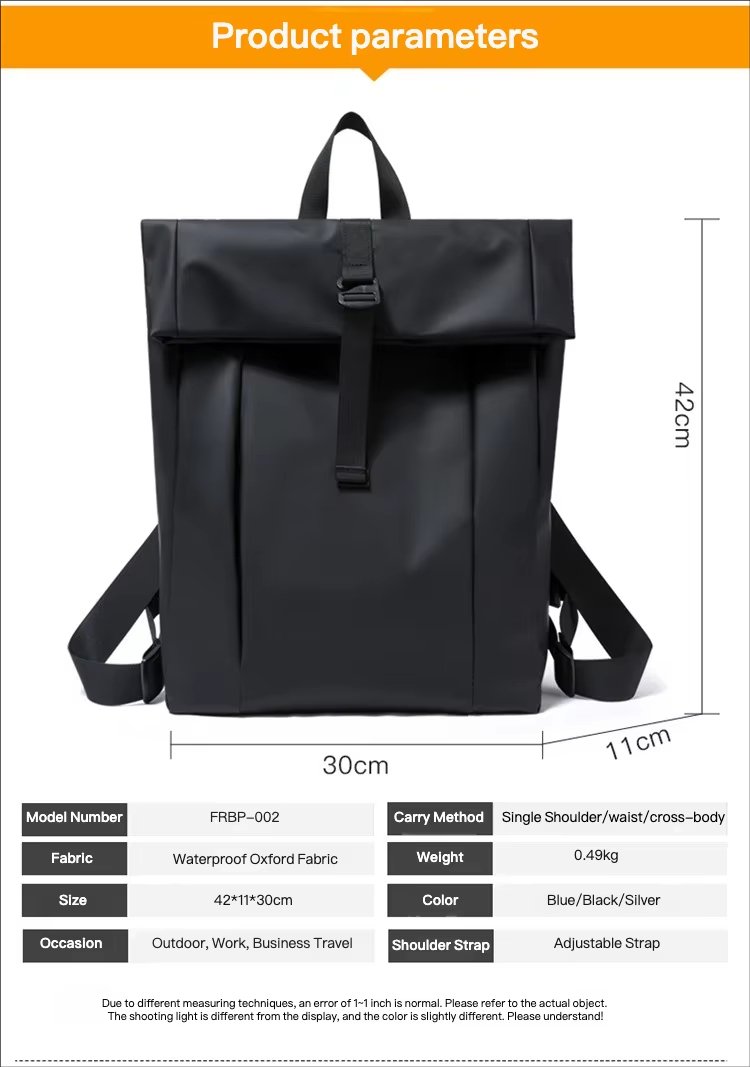 Water-Resistant Large Capacity Modern Business Travel Oxford Roll Top Backpack product detail