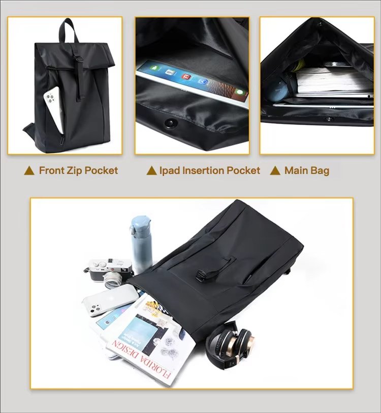 Water-Resistant Large Capacity Modern Business Travel Oxford Roll Top Backpack product detail