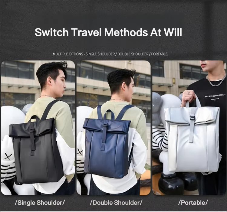 Water-Resistant Large Capacity Modern Business Travel Oxford Roll Top Backpack product detail
