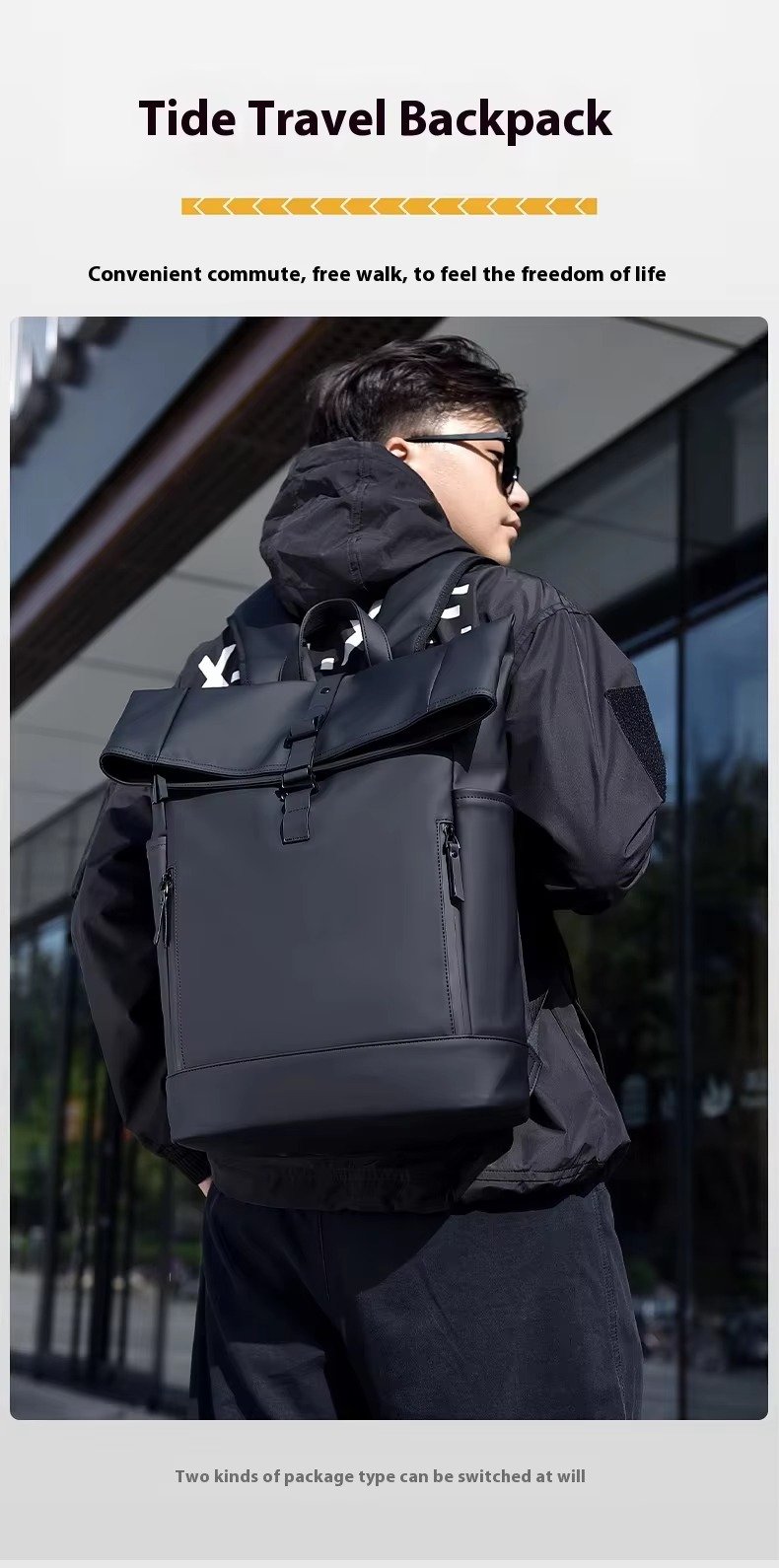 Custom Large Capacity Waterproof PU Roll Top Laptop Backpack Schoolbag Lightweight Outdoor Travel Casual Daypack detail image