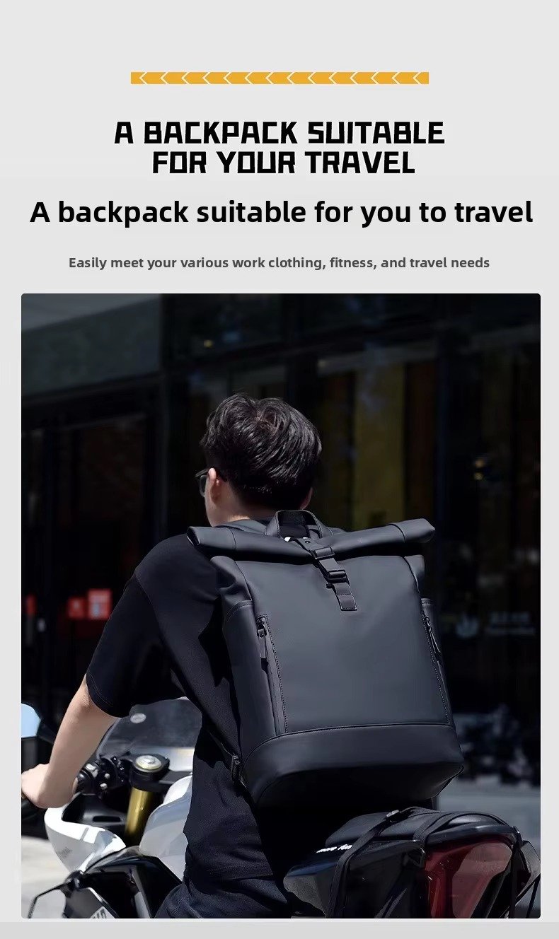 Custom Large Capacity Waterproof PU Roll Top Laptop Backpack Schoolbag Lightweight Outdoor Travel Casual Daypack detail image