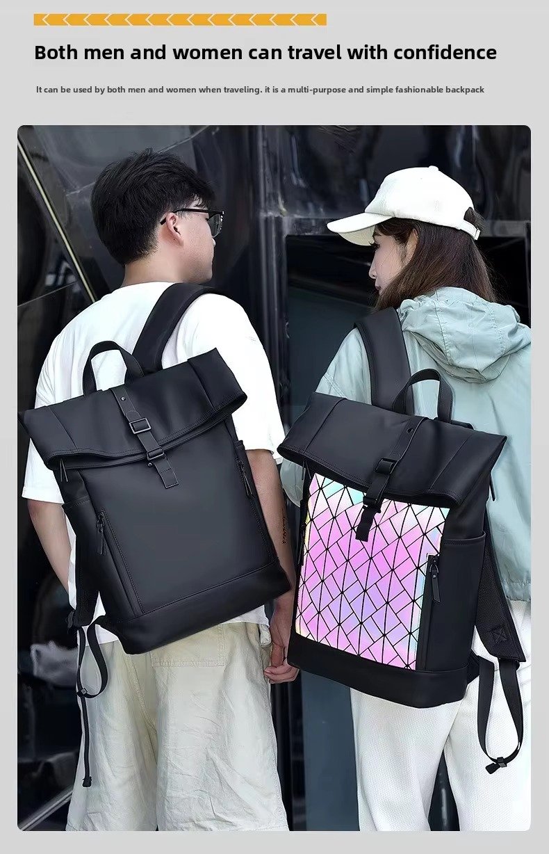 Custom Large Capacity Waterproof PU Roll Top Laptop Backpack Schoolbag Lightweight Outdoor Travel Casual Daypack detail image