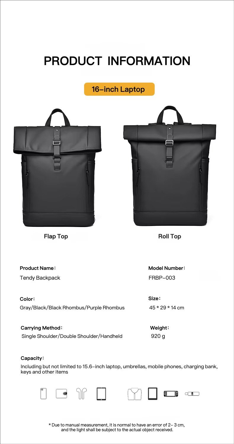 Custom Large Capacity Waterproof PU Roll Top Laptop Backpack Schoolbag Lightweight Outdoor Travel Casual Daypack detail image