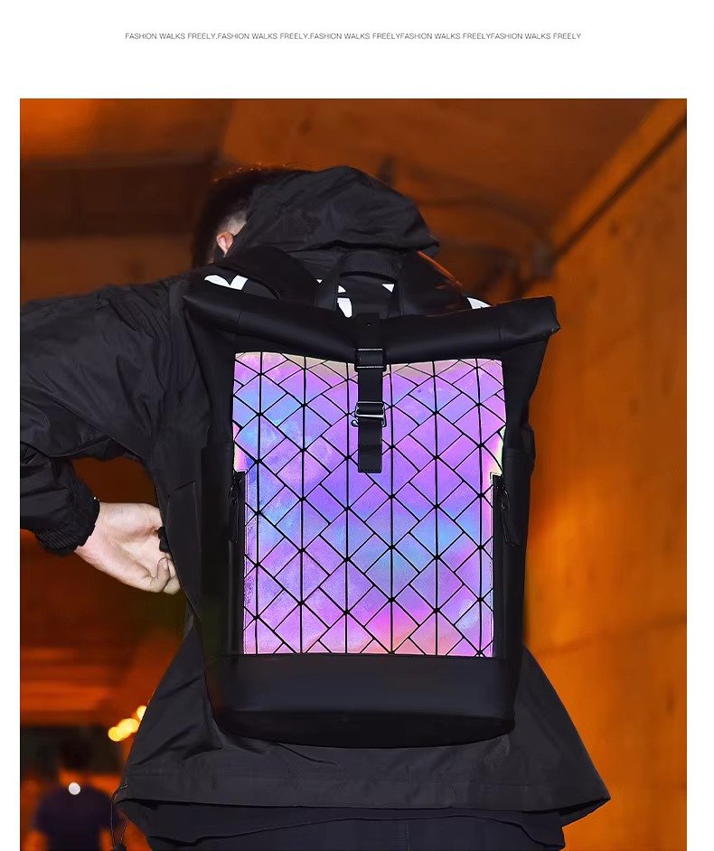 Custom Large Capacity Waterproof PU Roll Top Laptop Backpack Schoolbag Lightweight Outdoor Travel Casual Daypack detail image