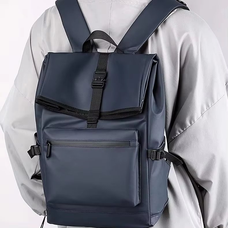 Business Travel School PU Leather Roll Top Backpack product detail