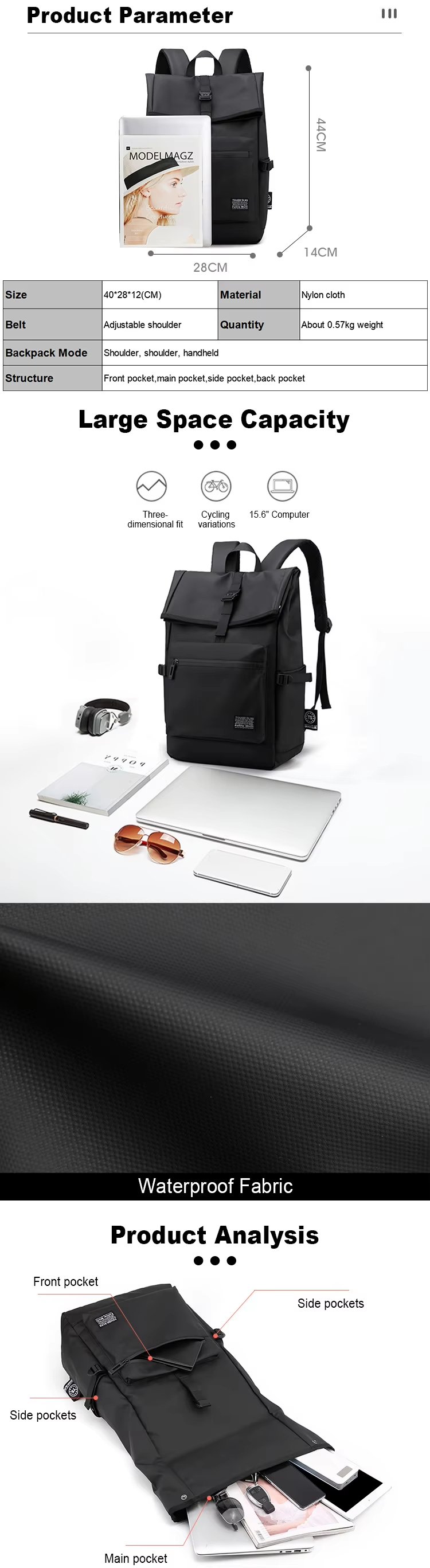 Water-Resistant Modern Outdoor Business Travel Nylon Laptop Backpack product detail