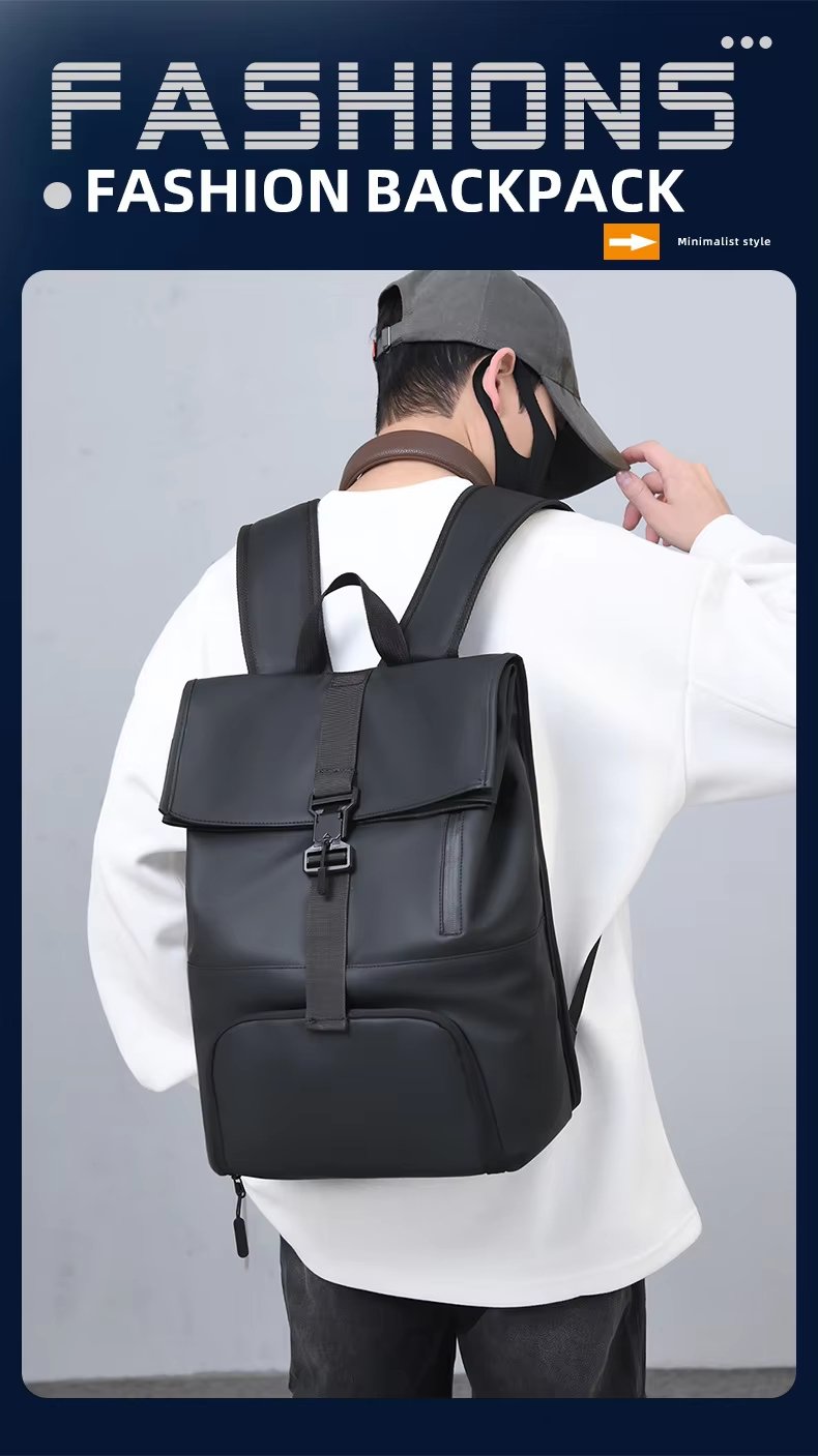Outdoor Travel Casual PU Leather Roll Top Backpack product detail