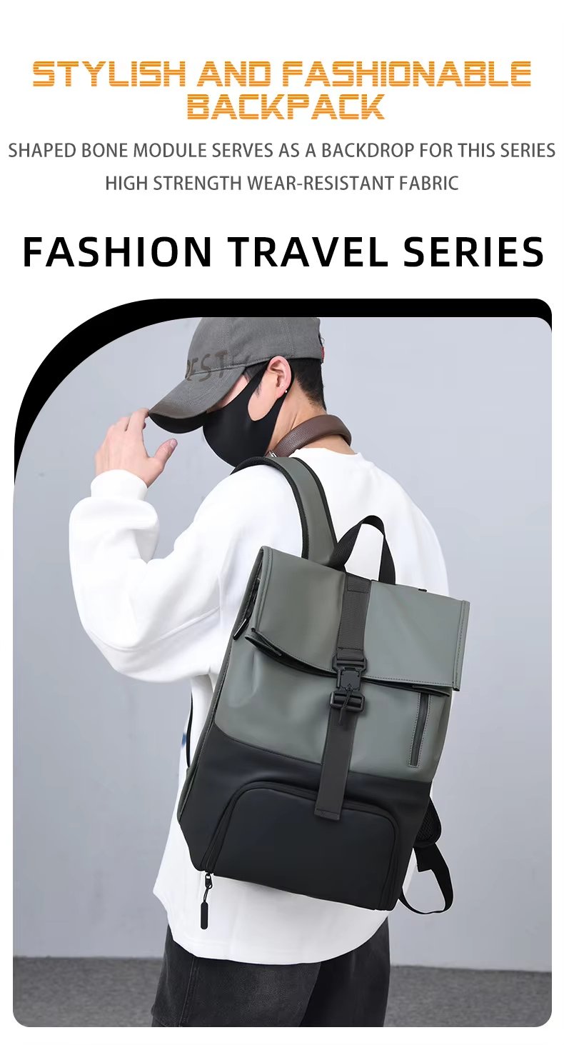 Outdoor Travel Casual PU Leather Roll Top Backpack product detail