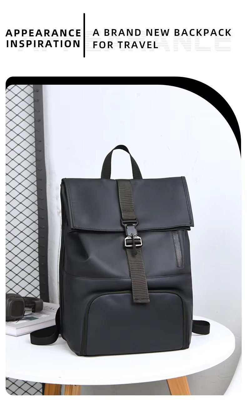 Outdoor Travel Casual PU Leather Roll Top Backpack product detail
