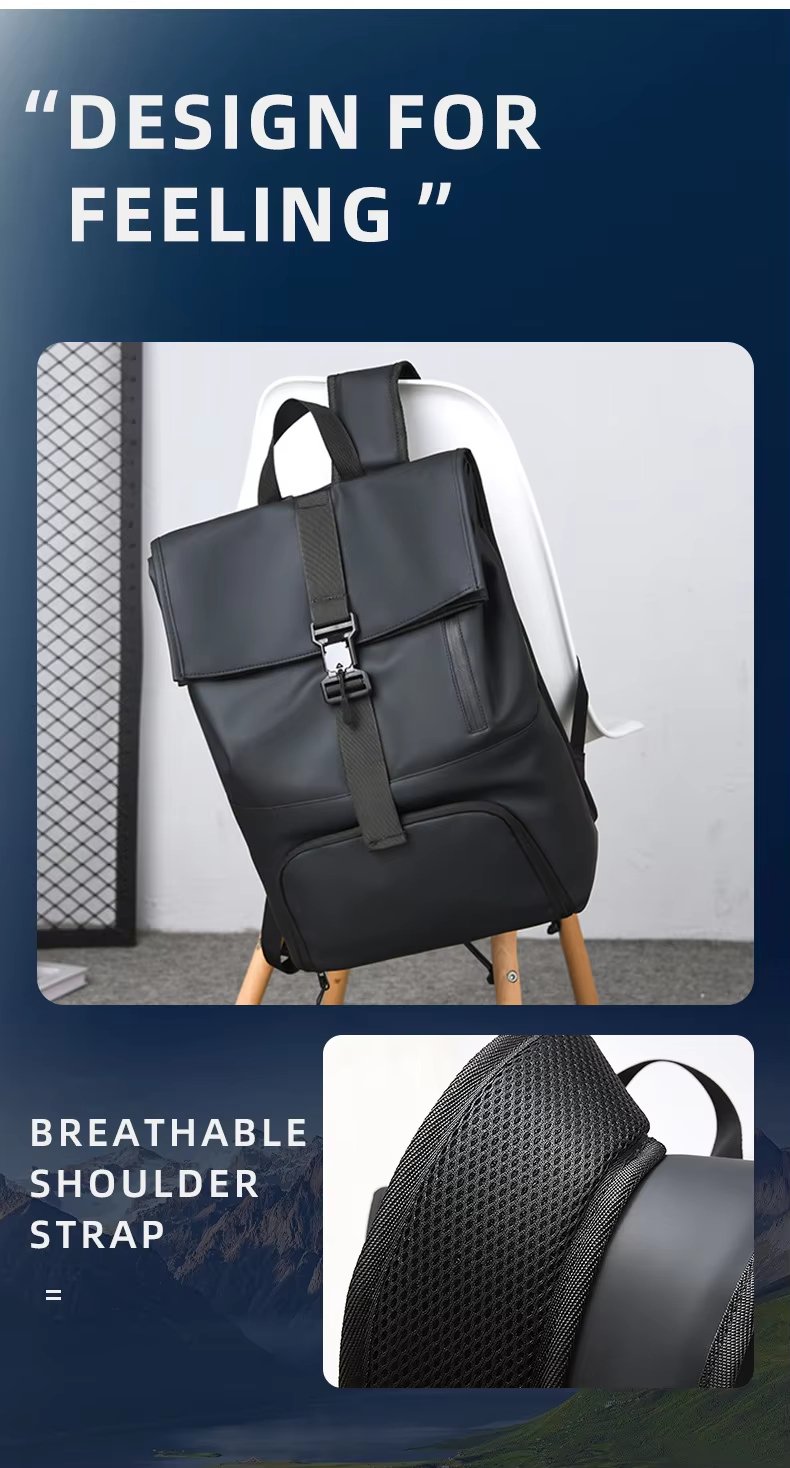 Outdoor Travel Casual PU Leather Roll Top Backpack product detail