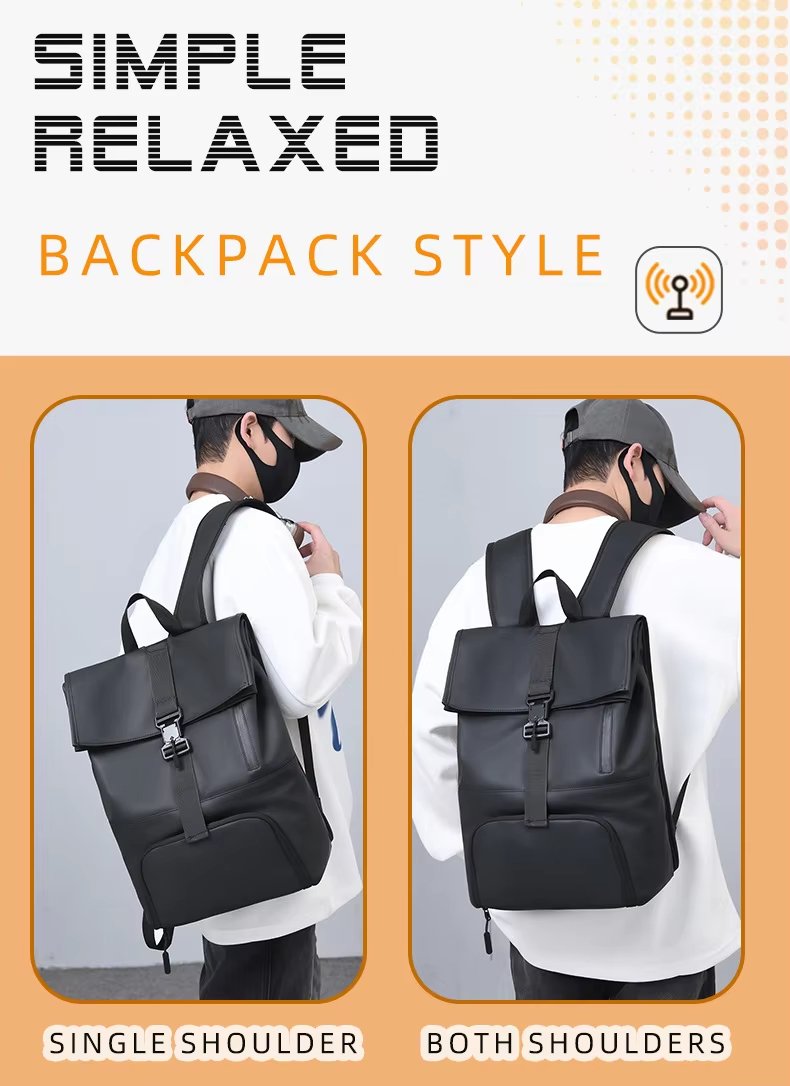 Outdoor Travel Casual PU Leather Roll Top Backpack product detail