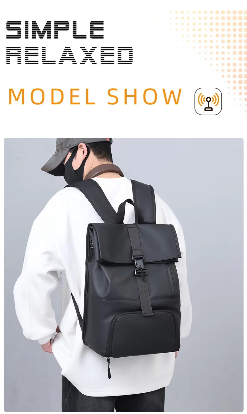 Outdoor Travel Casual PU Leather Roll Top Backpack product detail