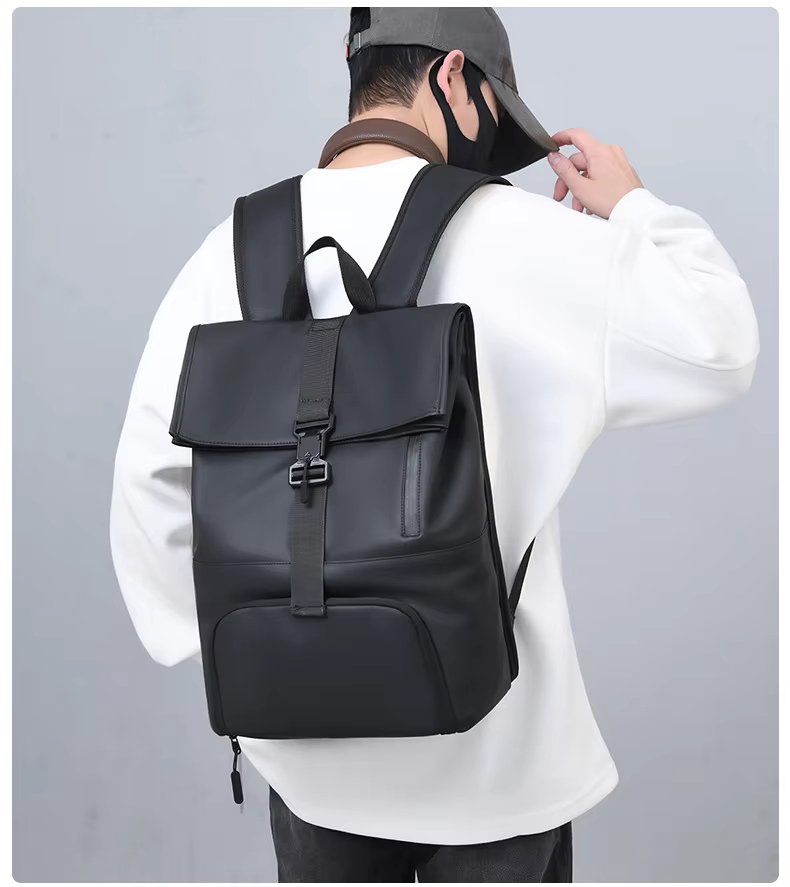 Outdoor Travel Casual PU Leather Roll Top Backpack product detail