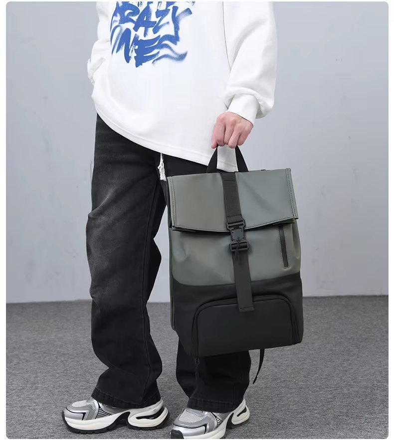 Outdoor Travel Casual PU Leather Roll Top Backpack product detail