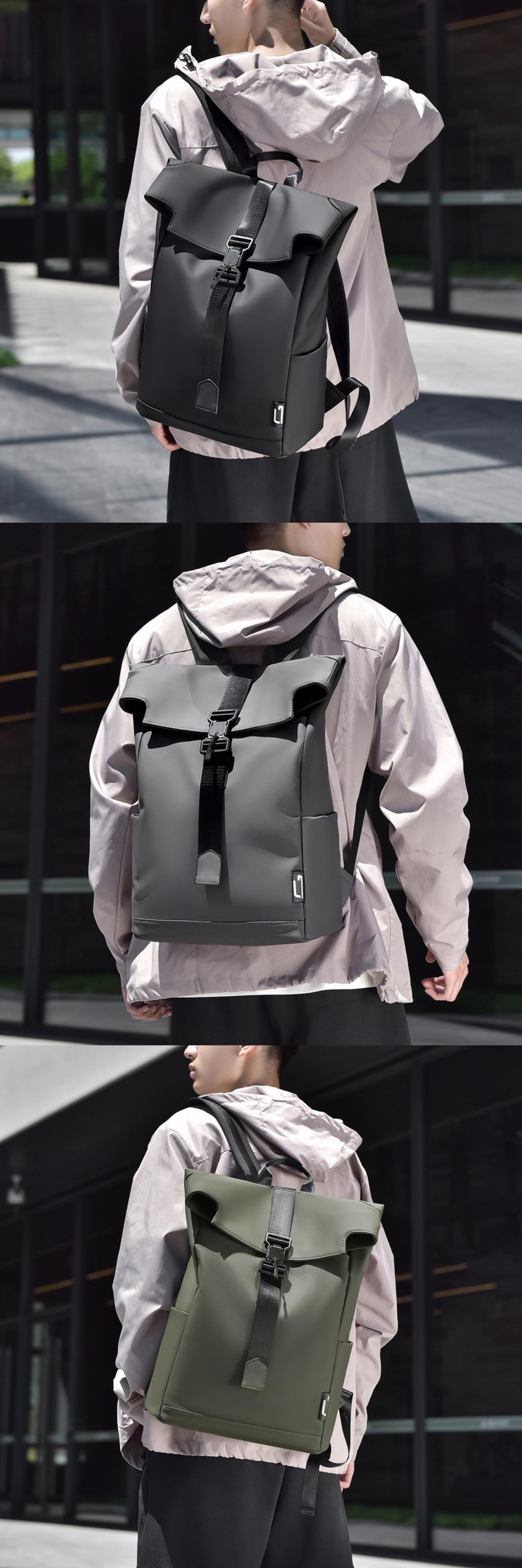 Anti-Theft Water-Resistant Business Travel School PU Leather Roll Top Backpack product detail