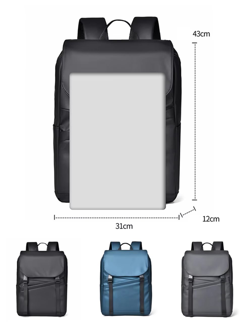 Water-Resistant Large Capacity Modern Business Travel PU Leather Roll Top Backpack product detail