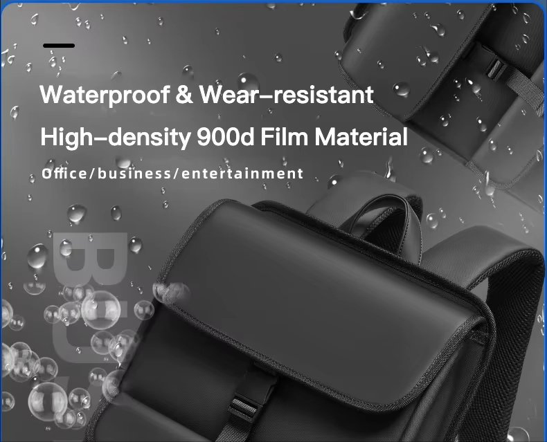 Water-Resistant Large Capacity USB Modern Business PU Leather Roll Top Backpack product detail