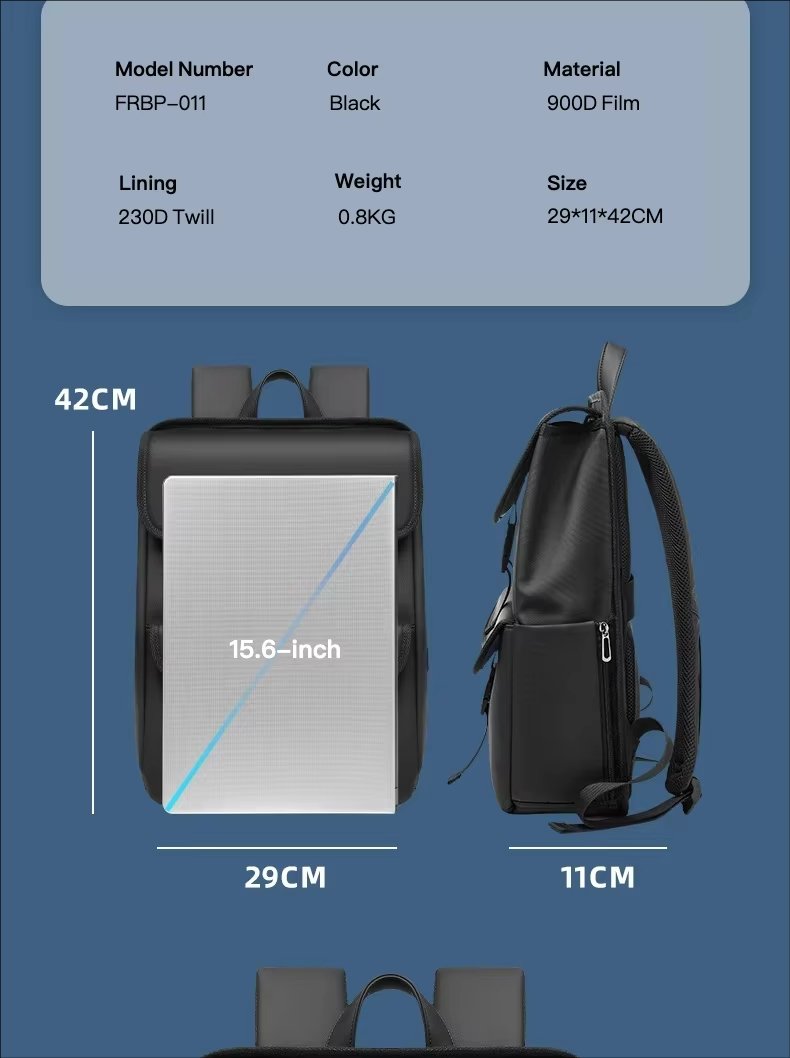 Water-Resistant Large Capacity USB Modern Business PU Leather Roll Top Backpack product detail