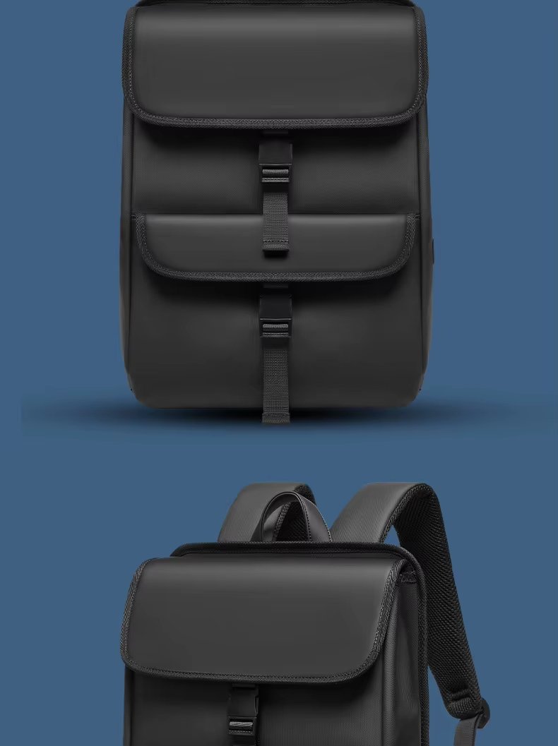 Water-Resistant Large Capacity USB Modern Business PU Leather Roll Top Backpack product detail