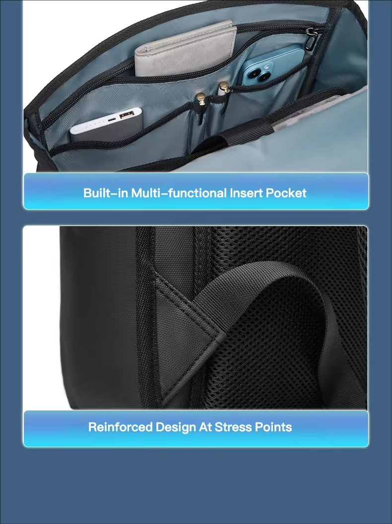 Water-Resistant Large Capacity USB Modern Business PU Leather Roll Top Backpack product detail