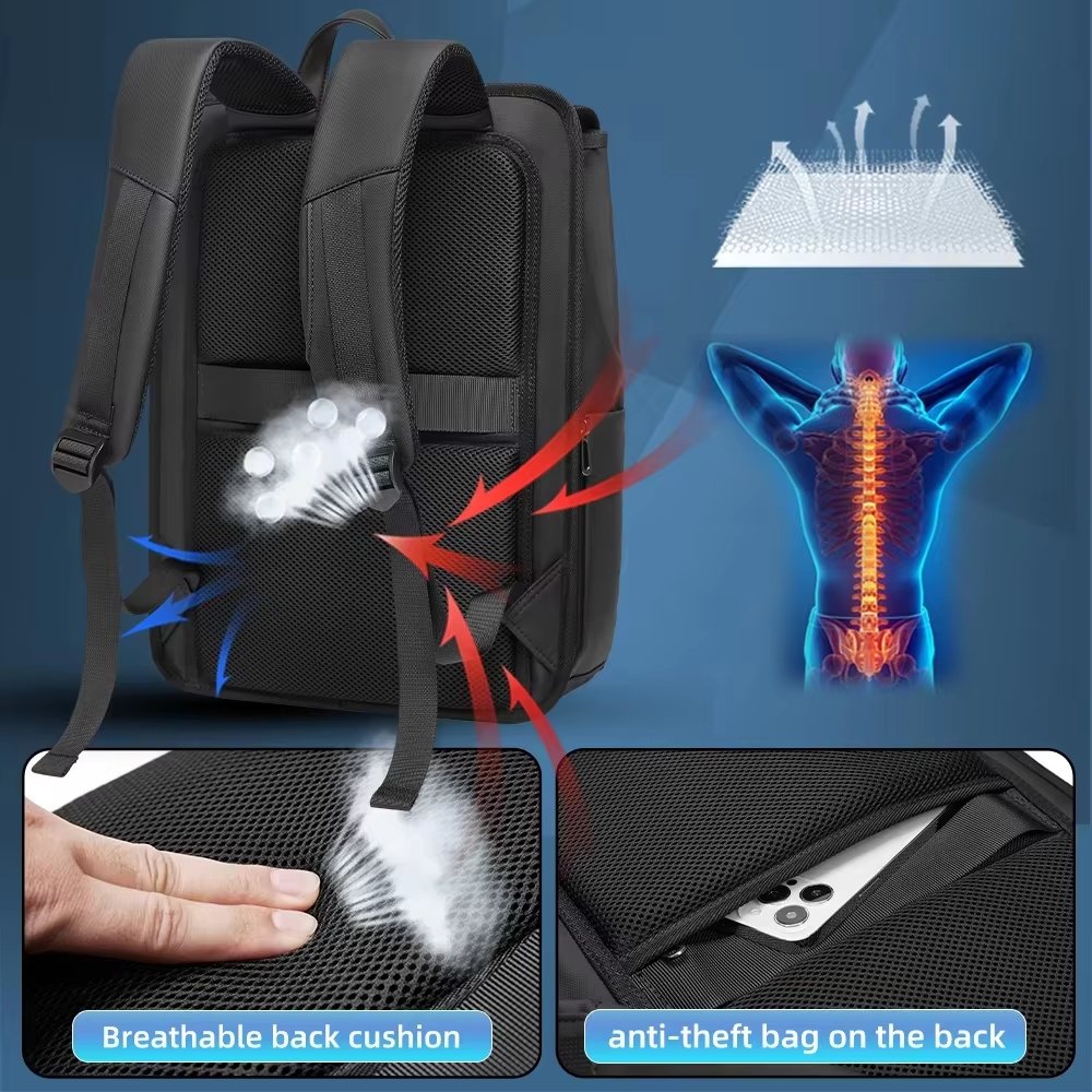 Water-Resistant Large Capacity USB Modern Business PU Leather Roll Top Backpack product detail